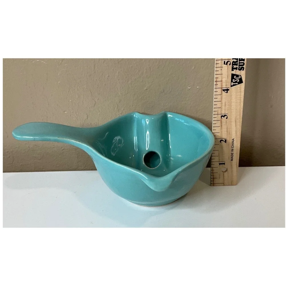Vintage Cardinal China CO Gravy Dish Bowl Separator Handle Dual Spouts Green 60s